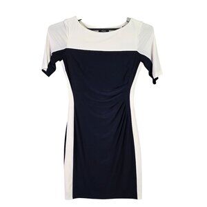 Womens Chaps White & Navy Colorblock Sheath Dress Short Sleeve Polyester Size M